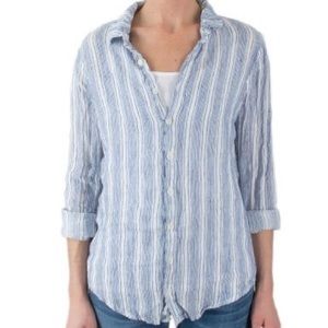 CP Shades Romy 100% Linen button down top blue/white stripe Sz L